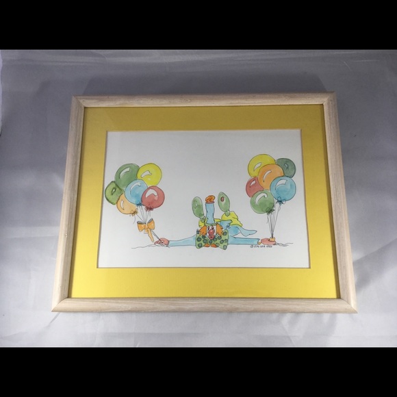 Vintage Kim Lea Clown and Balloons Vintage Print